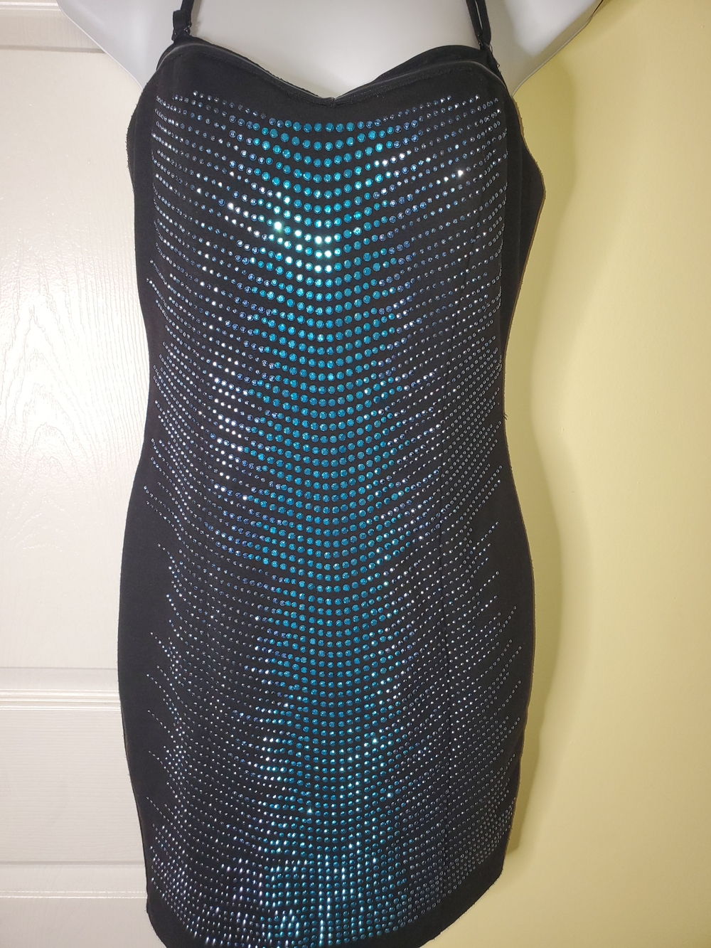 Nikibiki Black Bodycon Mini with Teal Stud Accents